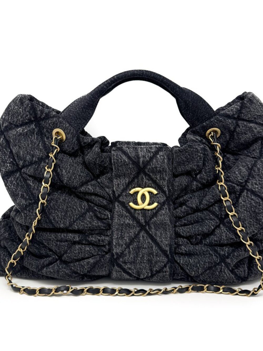 Chanel Maxi Bow Bag Black Washed Denim